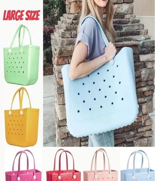 

EVA Beach Bag Fashion Simple Hollow Out Holes Waterproof Handbag Women Summer Large Capacity Picnic Shopping Tote Bags, Black