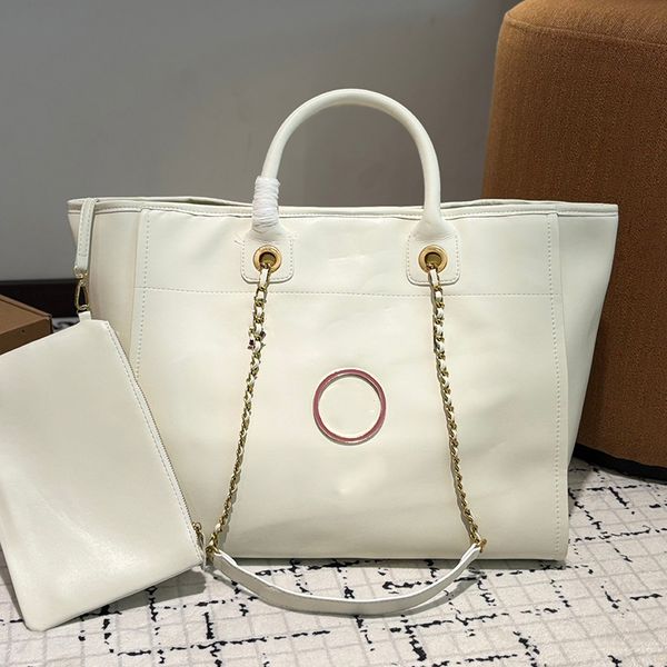 

Beach Bag Shopping Bag Leather Stylish Women Shoulder Bag Color Enameled Letter Matelasse Chain Hand Crossbody Bags Travel Airport Bag 2 And 1 Wallet Makeup Bags 38cm, White