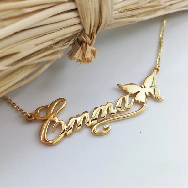 Personalized Butterfly Name Necklaces For Women Girl Favorite Jewelry Custom Ribbon Nameplate Choker Necklace Friends Gifts 250214