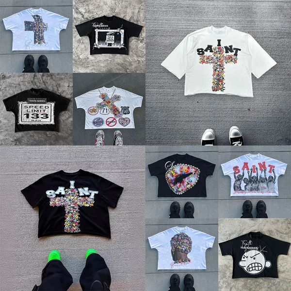 

Men' T Shirts Streetwear Men Women Haruku Vintage Cross Graphic Print Oversized Shirt Goth Casual Cotton Drop Sleeve Short Tops, Black