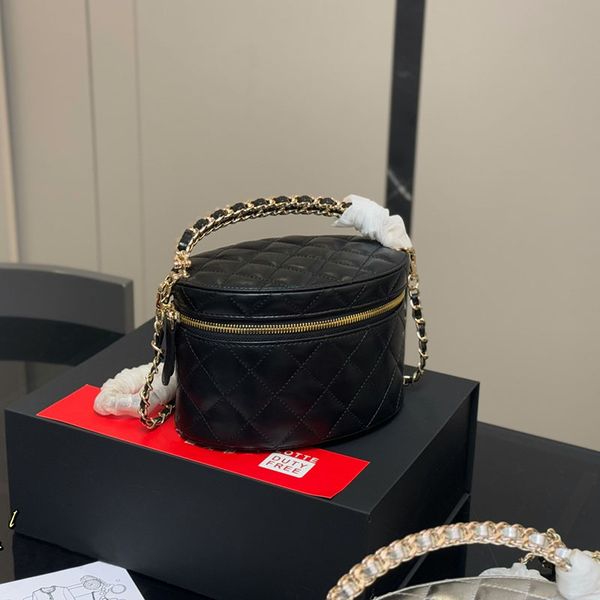 

25C Women Designer Cosmetic Case Purse Makeup Bag with Top Handle Gold Metal Hardware Matelasse Chain Zipper Handbag Diamond Lattice Crossbody Evening Bags 18x12cm, White