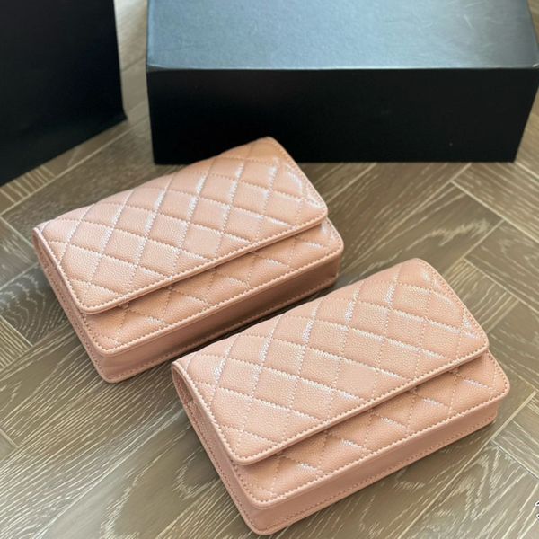 

Ladies Designer Wallet Caviar Leather Mini Flap Bag Gold/Silver Metal Hardware Woven Chain 20x13cm Diamond Lattice Card Holders Shoulder Clutch Handbag Sacoche, White