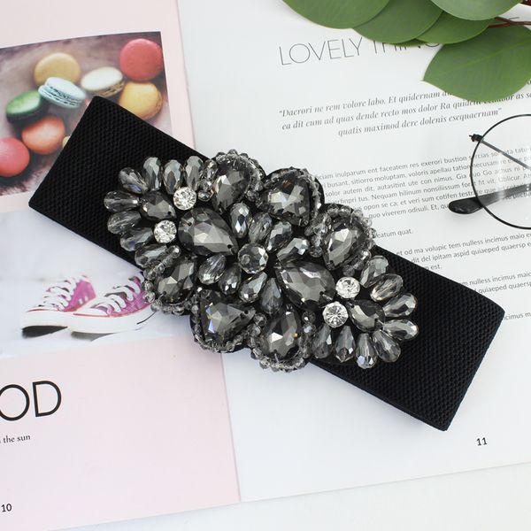

Crystal Embellished Dresses Peplum Wide Stretch Waist Cincher Belts, Black