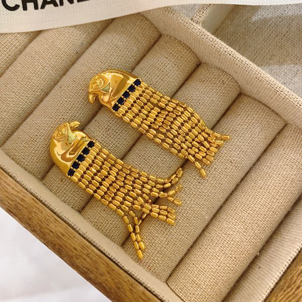 

Ancient Egypt Hathor 18K Gold Plated Eagle's Head Ear Drop Dangle Tassel Long Earrings For Women Fashion Trendy Bird Ear Studs Handmade Turkish Fine Jewelry