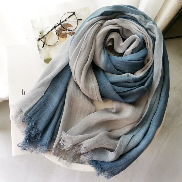 

Spring gradient cotton linen and linen silk scarf --804613