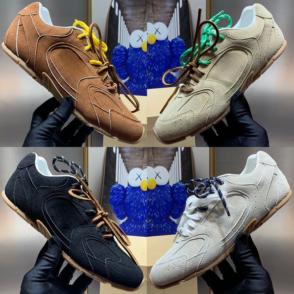 

Retro Suede Sneakers Thin-Sole Dual Laces Unisex Khaki Brown Black Running Shoes EU 35-44, White