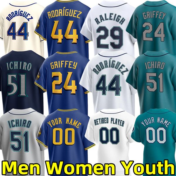 Mariners Ken Griffey Jr. Baseball Jerseys Julio Rodriguez Suzuki Ichiro Jorge Polanco Mitch Haniger Cal Raleigh Edgar Martinez Luis Castillo Logan Gilbert Jersey