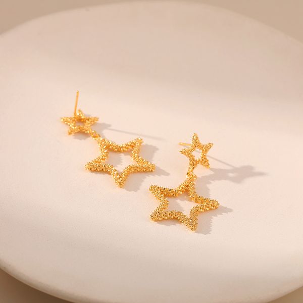 

S925 silver needle five-pointed star pendant star earrings copper-plated 18K real gold color-preserving small fresh sweet French