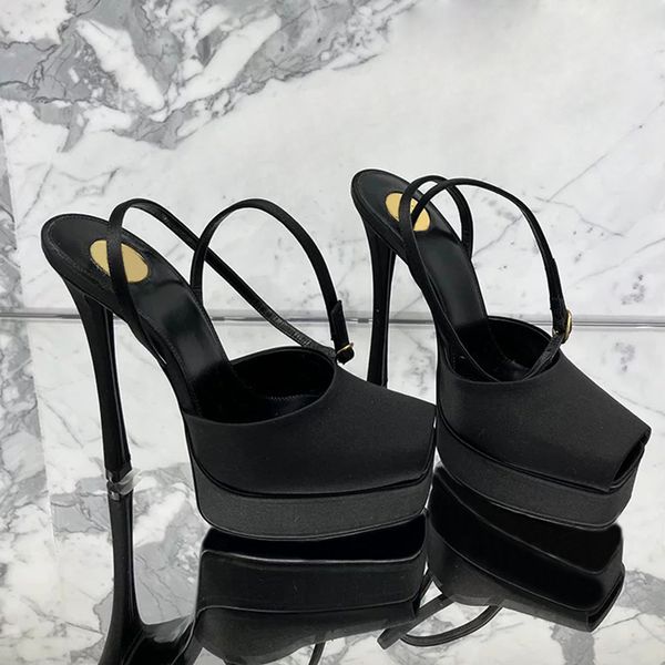 Designer Peep Toes platform sandals Silk high heels Stiletto Heel Wraparound Dress shoes Ankle-Wrap Buckle Pumps women shoes 14cm Stiletto Heel evening shoes 34-43