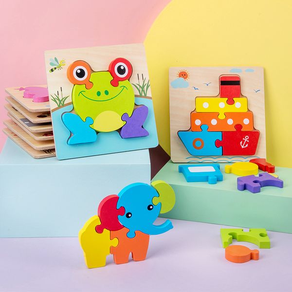 

3D Clutch Jigsaw Puzzle Children Wooden Toys Baby Early Education Intelligence Transportation Animal Grasping Splicing Board 20Pcs Wholesale