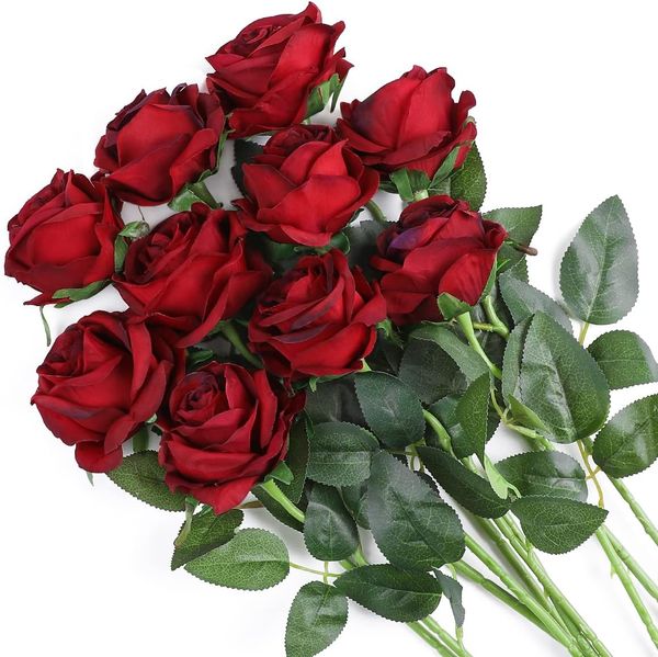 Rose Artificial Rose Flowers Real Touch Fake Roses Florals for Valentine's DIY Wedding Bouquet Party Home Decor