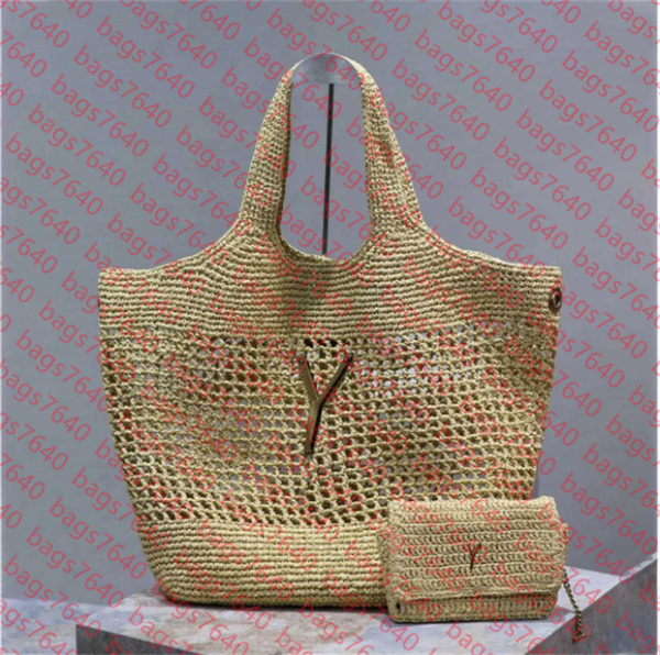 

Designer Bag Raffias Straw Shoulder Bags Luxury Handbag Woman Large Capacity Beach Bag Woven Purse Luxuries High-Quality Leather Tote With Metal Letter, Black