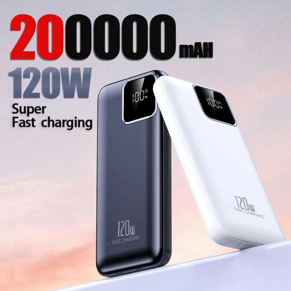 New 200000mAh BankSuper Fast Charging 120W Ultralarge Capacity Mobile Power External Battery For iphone 15 14 Samsung