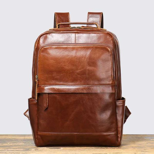 Mens Backpack Natural Head Layer Cowhide Vintage Crossbody Womens Outdoor Travel Backpack 15 inch Laptop Bag Leathfocus Z250224