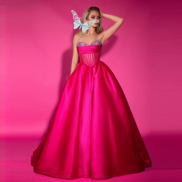 Customized Strapless Beadings Prom Gown A-line Rullfes Fuchsia Cocktail Evening Formal Elegant Mini Knee Length Party Dresses Vestido De Novia 2 Styles
