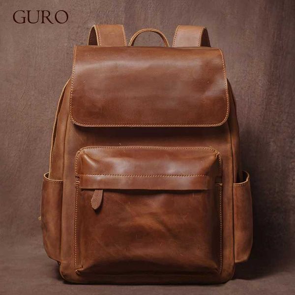 GURO Vintage Genuine Leather Backpack Mens Weekend Luxury Travel Backpacks Top Crazy Horse Cowhide Schoolbag For 16 Inch Laptop Z250224