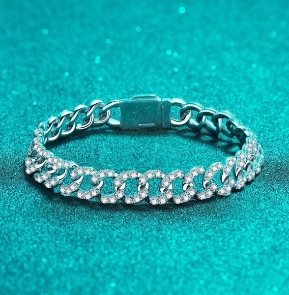 

925 Sterling Silver Moissanite Bracelet for Couples, Adjustable, Platinum-Plated, Luxury Handcrafted Jewelry for Men and Women, Perfect for Gifts