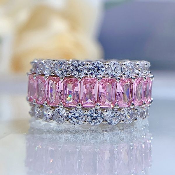 

S925 sterling silver 3*5 colorful cubic zirconia imitation diamond sparkly gemstone mixed ring personalized fashionable cute wide-style band ring suitable daily