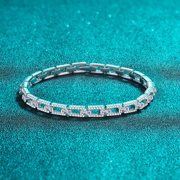 

925 Sterling Silver Moissanite Bracelet with PT950 Plating, Luxury Inlaid Jewelry for Women, Elegant Design, Wholesale Supply