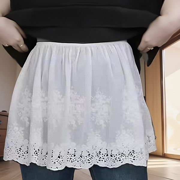 

Plus size, girls' sports style lace fart curtain layering single item white small skirt edge 3500