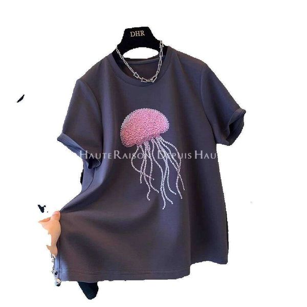 

Plus Size Women's Fashion 150kg Unique Rhinestone Embroidered Sequin Short Sleeve T-Shirt Slim Fit Top, Black