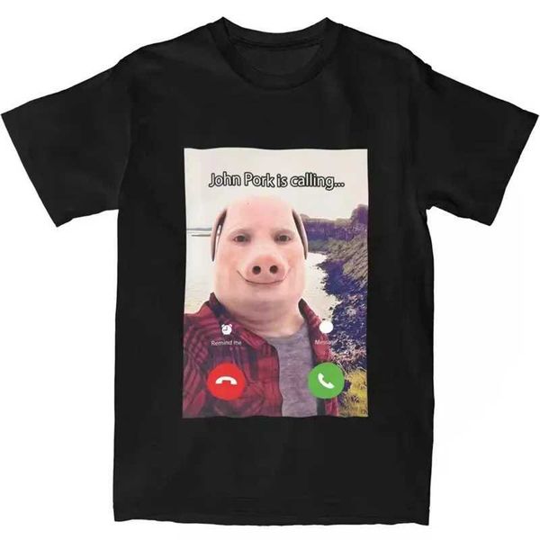 John Pork Is Calling Answer Call Phone T-Shirt Humor Funny Pig Graphic Tee Streetwear 3D Printed Black Short Sleeve T-Shirt W250603