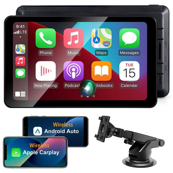 XINMY 7" Wireless CarPlay Android Auto Screen for Car, 2.5D Touch Screen Naivgation Car Stereo Portable CarPlay Bluetooth Mirror Link, Siri, AirPlay, AUX, Voice Assistant