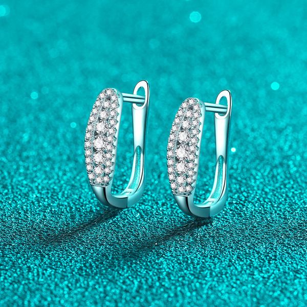 

S925 sterling silver hoop earrings with moissanite stones, elegant and minimalist design, perfect for daily wear or special occasions