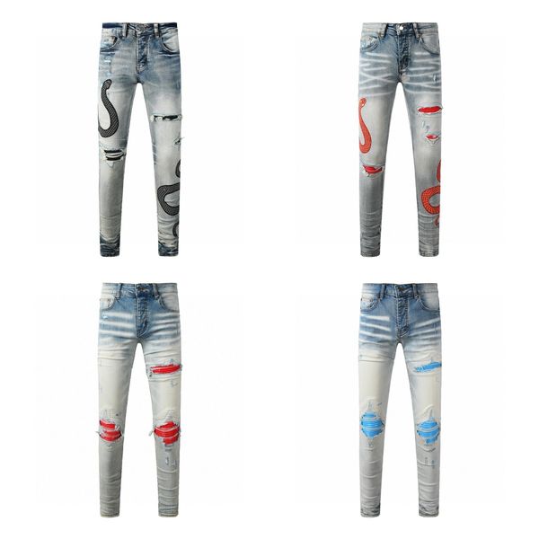 

Mens Jeans Men Knee hole Straight Jean Retro street wear motorcycle Sweatpants casual Designer Jogger Pants 28-40, 1@1