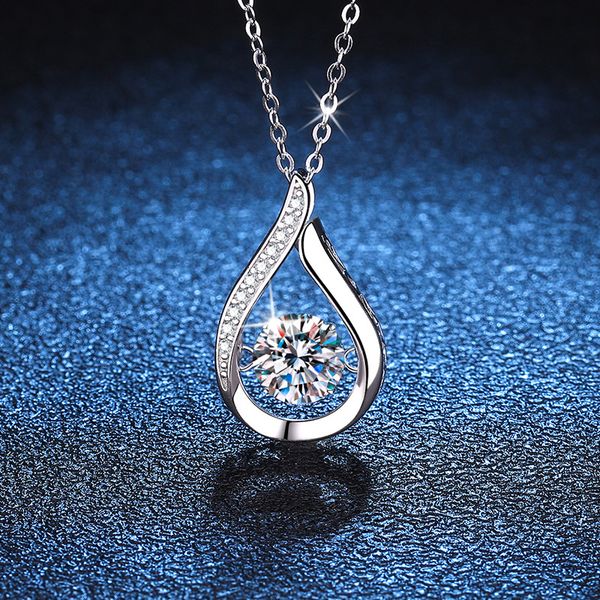 

S925 Sterling Silver Moissanite Pendant Necklace 1ct Drop Design, Elegant Korean Style Jewelry for Women, Direct Wholesale