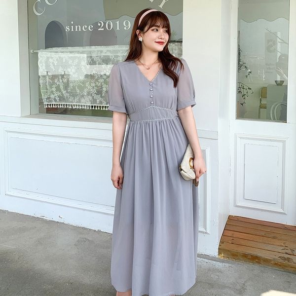 

Extra large chiffon 240 pounds fat mm new year V-neck hip-covering fairy slim loose skirt 2360, Black