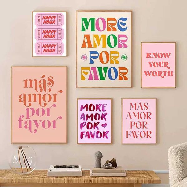 Modern More Love Please Spanish Quote Canvas Prints Poster Print Painting Bedroom Picture Decoration Cuadro No Frame S2500603