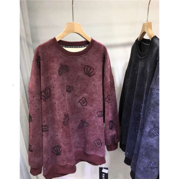 

Men's 150kg Plus Size Heavy Embroidered Rhinestone Sweatshirt Fleece Lined, Thickened, Crown Long Sleeve Top sweatshirtss, Black