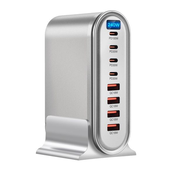 New 600W 500W 440W 320W 268W 240W Multi-Port Charger 8-Port Type-C USB Port Charger LED Display Fast Charger Home Office Travelling