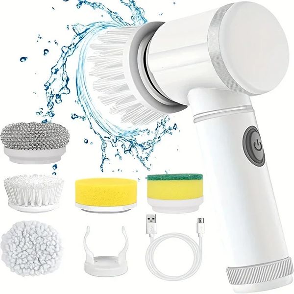 Electric Spin Scrubber Bathroom Cordless Cleaning Brush Power Scrubber with 5 Replaceable Brush Heads Electric Cleaning Brush 250530