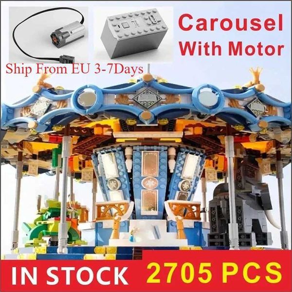 With Light Children Grand Carousel MOC Display Building Blocks Bricks Kids Birthday Christmas Gift Toy Compatible15036 10257 W250605