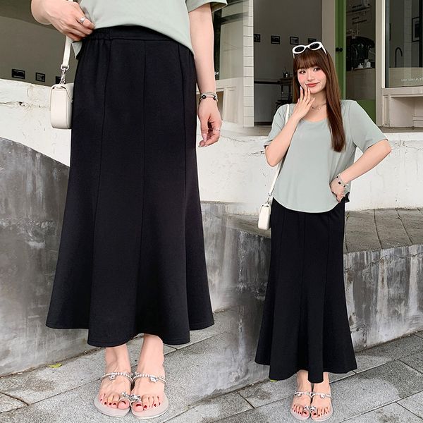

Plus size, summer high waisted elastic knitted fishtail skirt XL- women's black slimming versatile skirt 3321
