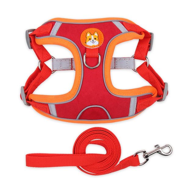 

Reflective Suede Dog Harness & Leash Set for Small Dogs - Adjustable & Breathabl, Brown