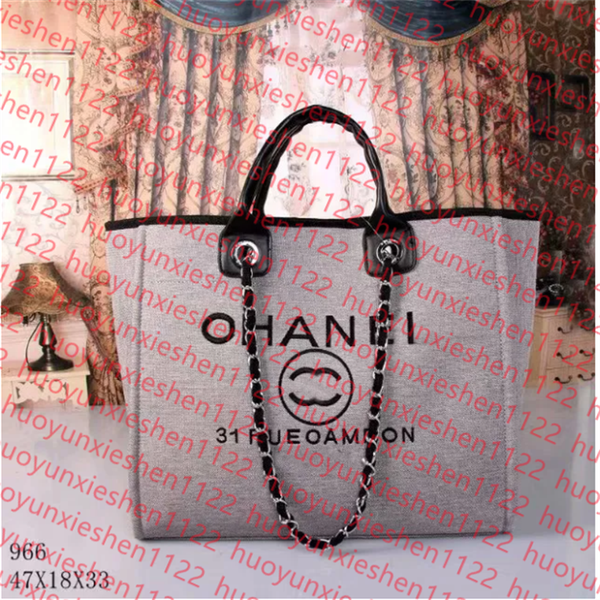 

Designer Summer Tote bag Designer Bag Hot Beach Bag Fashion Bag Cotton Linen & Denim Large Capacity Shopping Bag Tote Bag Chain Strap Bag Versatile Bag, White