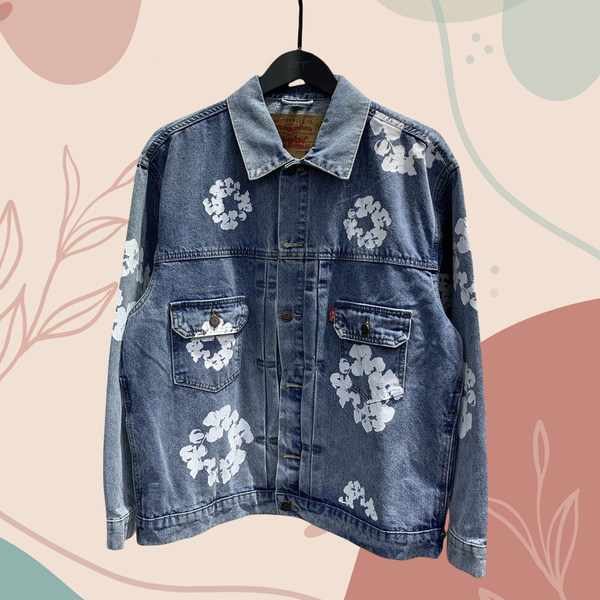 

Unisex Casual Jean Outerwear Set Featuring Trendy Graffiti Design, J4