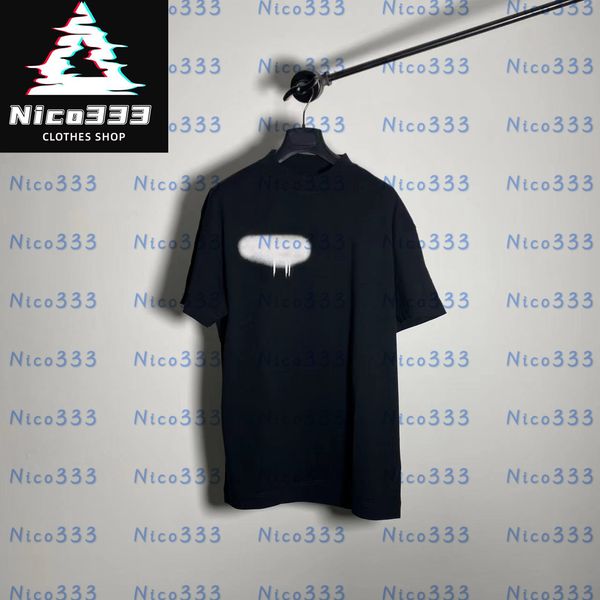 

22SS City spray painted letters printed pattern cotton round neck black and white purple blue yellow versatile men and women casual short-sleeved T-shirt, #39