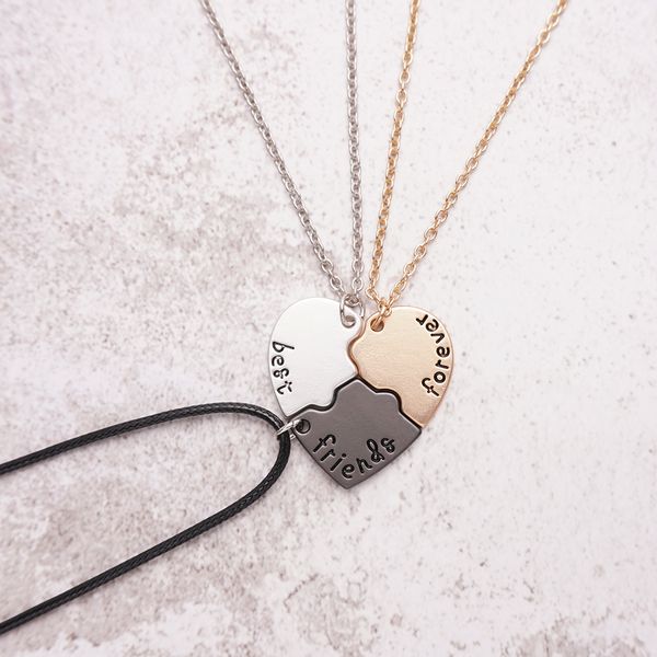 3 Pcs/set Best Friends Forever Pendant Necklace For Woman Adjustable Couple Broken Heart BFF Friendship Jewelry Gift
