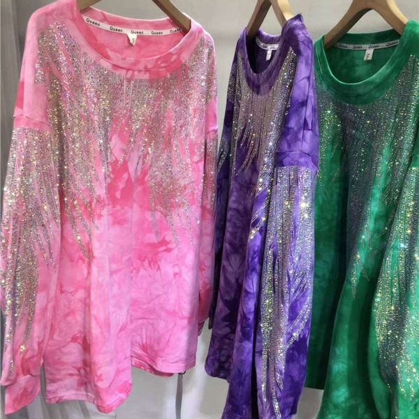 

men's Oversized Early Autumn Hot Sweatshirt Medium Long Sleeve Top Gradient Tie-Dye Loose Fit Terry sweatshirts t-shirt Wholesale menstracksuits, Purple