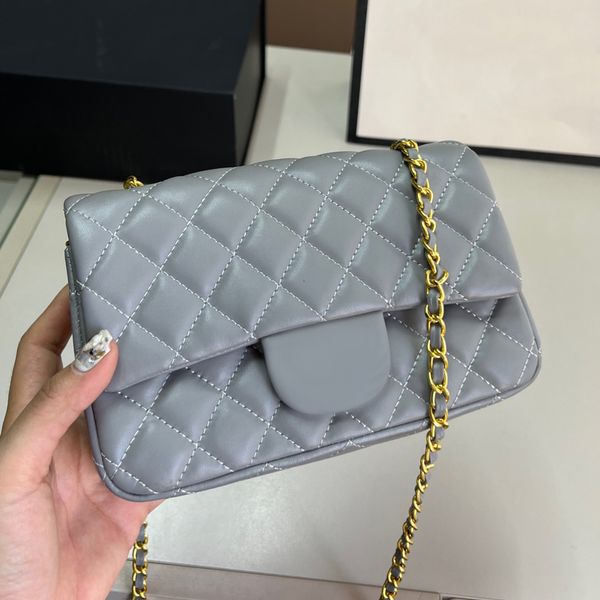 

Shoulder Purse Handbags For Women Crossbody Designer Bags Synthetic Leather Sheepskin Classic Flap With Gold Chain Small Purse Designer Bag Handbag High Quality, Grey