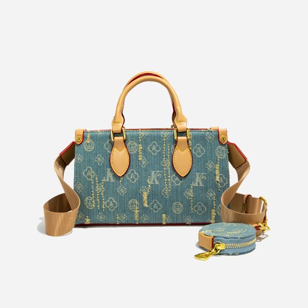 

Free Shipping Women's Handbag Designer Bags INS Denim Canvas Print Crossbody Color Block Retro Fashion Shoulder Bag Wholesale, Blue