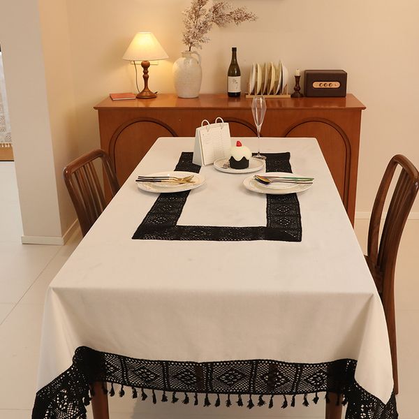 90075 plaid tassel natural plain cotton and linen tablecloth cover cloth white tablecloth dustproof coffee table piano cover towel