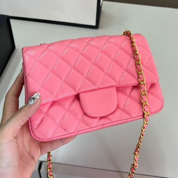 

Leather Purse Luxurys Handbags Small Shoulder Bag For Women Synthetic Leather Caviar Cowhide Purses Classic Flap With Gold Chain Crossbody Bags Women Handbag, Pink