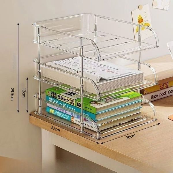 

transparent triple tier desk organizing stand durable clear plastik shelf holder