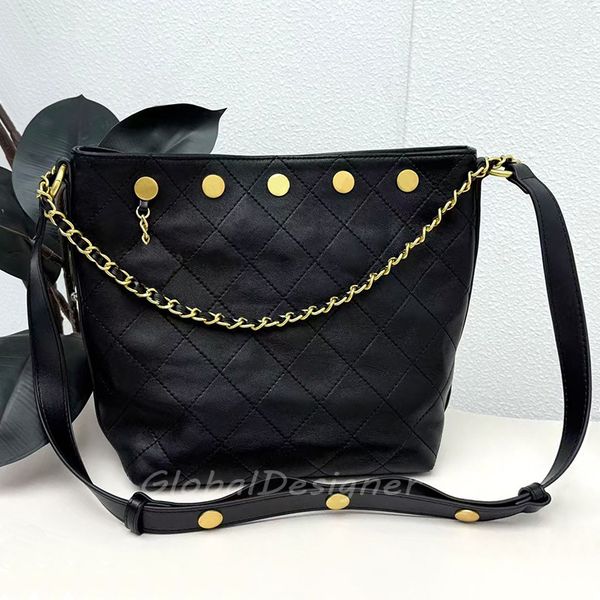 

designer women shoulder bag brand crossbody bag diamond lattice hobo bag luxury totes lady chain strap purse genuine leather gold silver hasps high quality bucket 7A, Black with silver