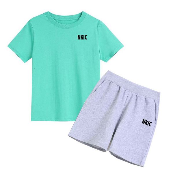 

Summer Breathable Boys Sport Outfits letter Printed 100% Cotton Green Gray T Shirt Shorts Two Piece Set Brand Kids Casual Top Suit, Red